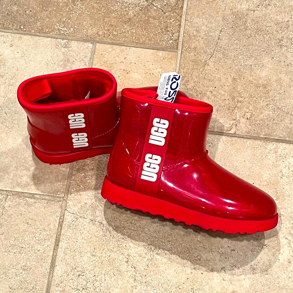 UGG Classic Mini Waterproof Clear Boot Red size 8
